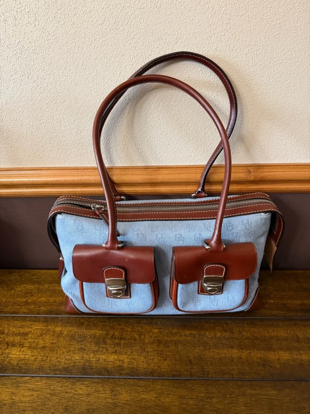 ✨Vintage Dooney & Bourke Y2K Denim Monogram Shoulder Bag Satchel✨ - Picture 2 of 14